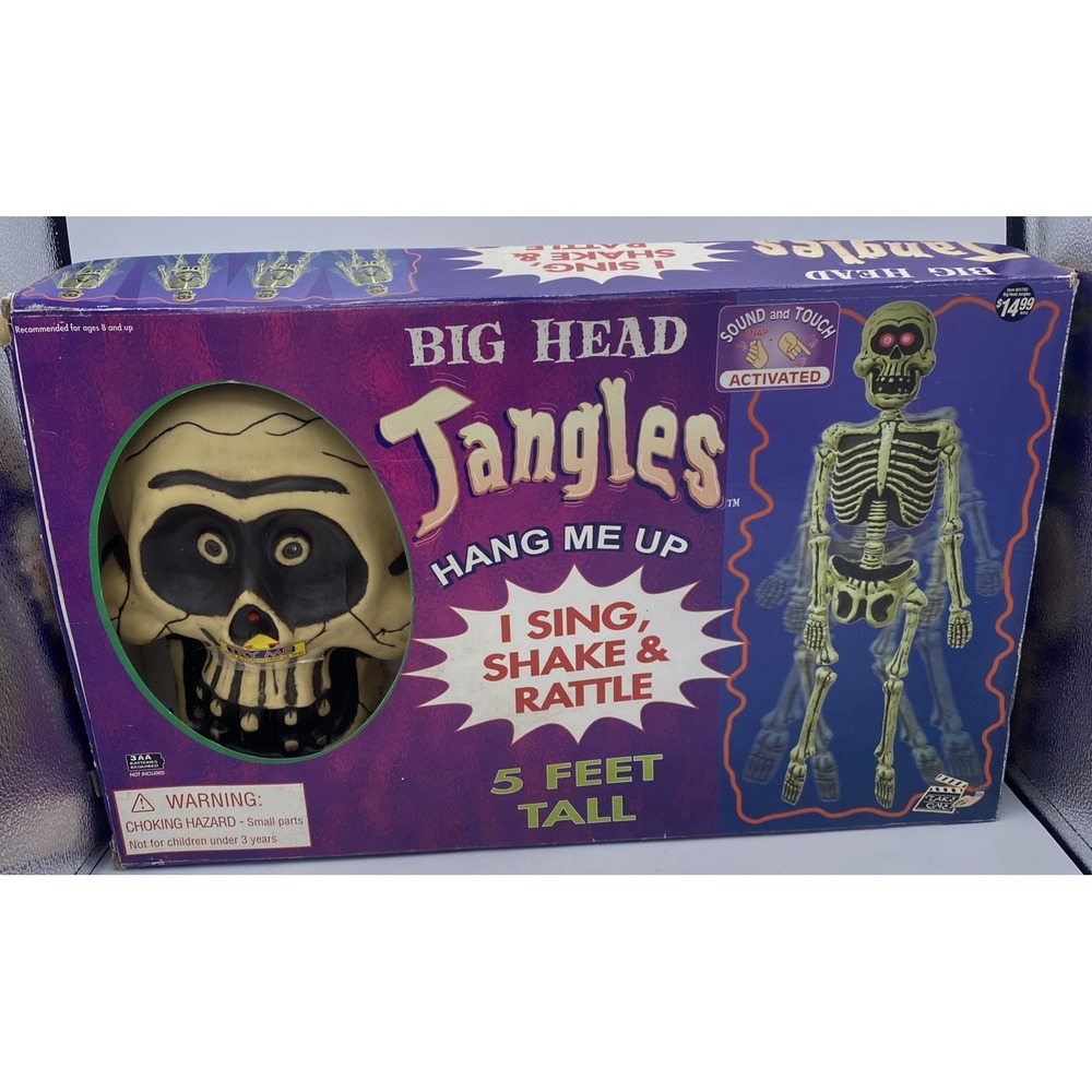 Big Head Jangles 5ft Animated Hanging Skeleton Halloween Sound & Touch NEW Works